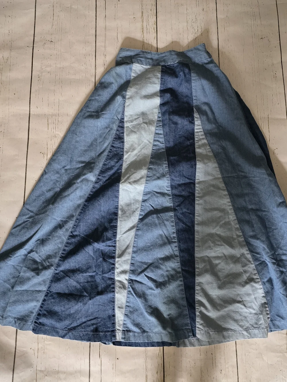 Anthropologie Love The Label Colorblocked Denim Midi Skirt - Picture 3 of 5